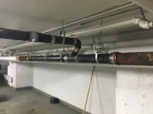 Pipes in the ceiling of parking garage