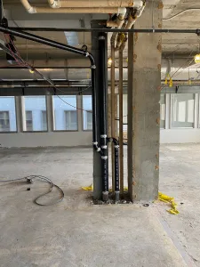 Pipes in the ceiling of parking garage